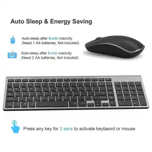 JOYACCESS Teclado y Mouse Inalámbricos 2.4G – Combo Ergonómico Delgado con Nano Receptor USB para PC, Laptop miniatura 2